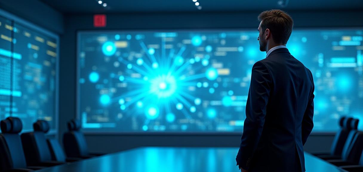 Modern IT leader looking at celestial data analytics visualization